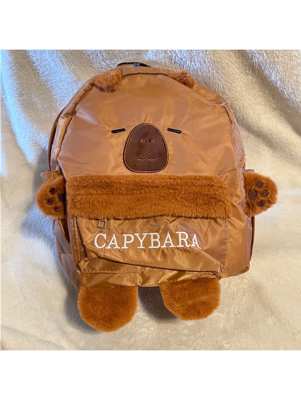 Capybara backpack brown plush detail